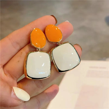 DAIIIBABYYY  -  Women Orange-white Contrast Color Glaze Korean Fashion Earrings Brincos Temperament Square Piercing Drop Earring Jewlery